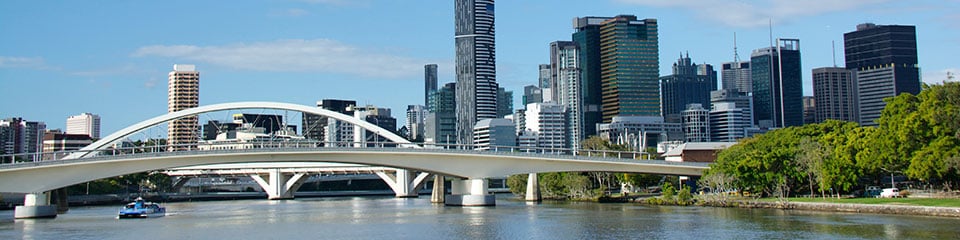 Brisbane City skyline view from the river.