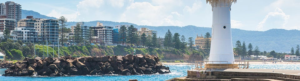 Wollongong City viewed from behind lighthouse.