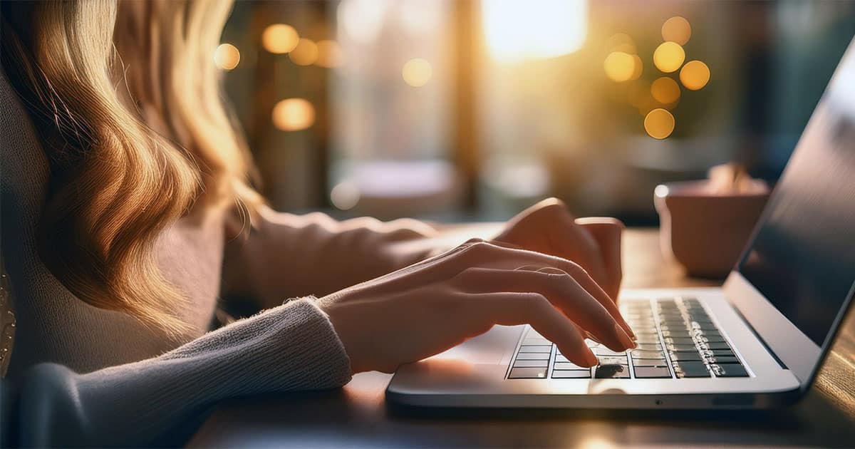 Young woman typing on laptop